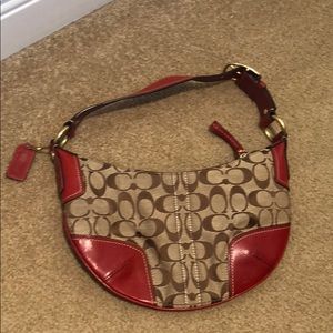 Khaki/Red small round hobo purse